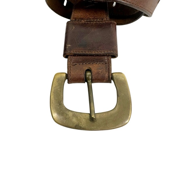 EDDIE BAUER Dark Brown Leather Belt with Brass Buckle - Picture 2 of 7